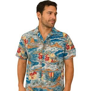 Made in USA vintage hawaiin colorful island vacation button up short sleeve L